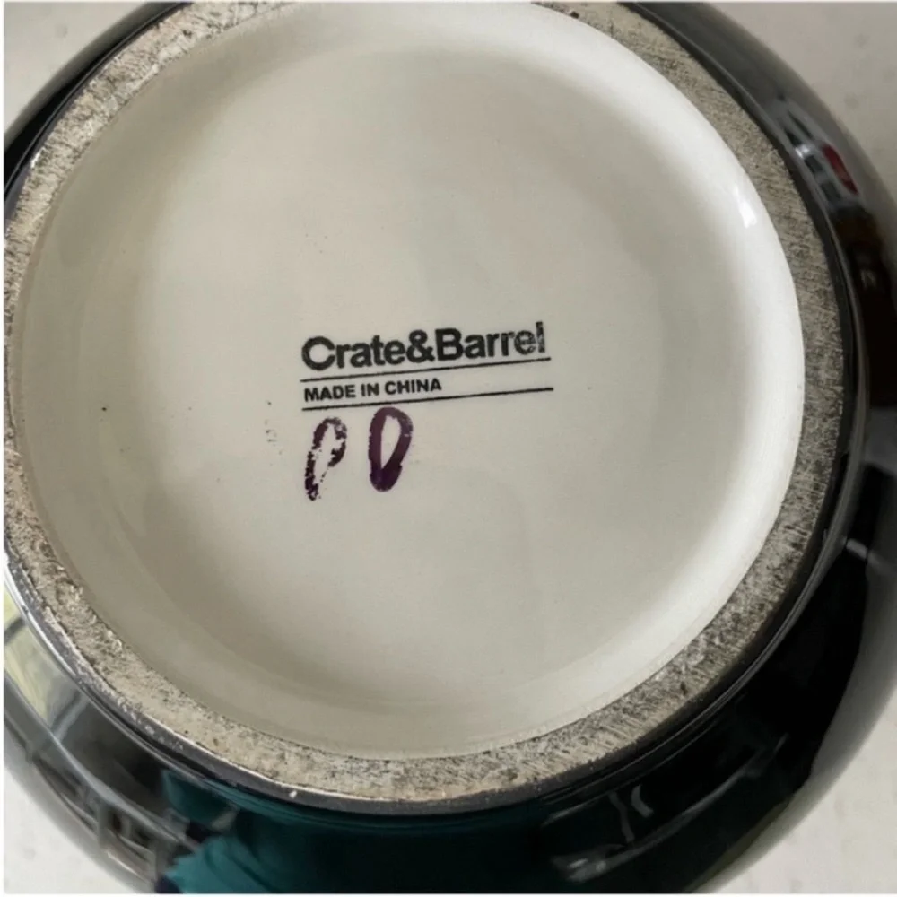 Crate&Barrel Black Red Yellow Ceramic Pitcher With Fruits